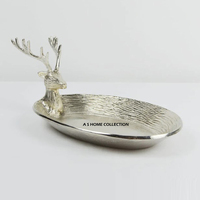 Plateau de service alimentaire en aluminium avec design tête de renne, idéal pour les accessoires de restaurant, d'hôtel et pour un usage domestique