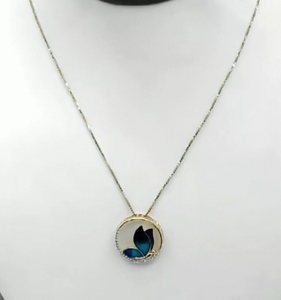 Collier élégant avec pendentif papillon bleu et boucles d'oreilles assorties, bijoux dorés, cadeau inspiré de la nature pour femmes - Product Image 2