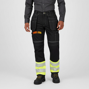 Pantalon de sécurité noir réfléchissant 100 % polyester personnalisé pour homme, durable, étanche, avec LED clignotante, conforme ANSI Classe 2, haute qualité, vente en gros - Product Image 1