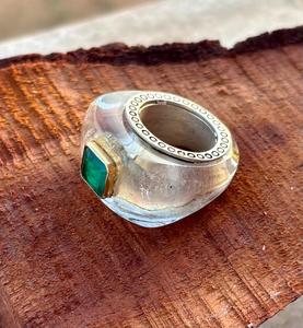 Natural <b>Crystal</b> Quartz 925 Sterling Silver <b>Ring</b> With Emerald <b>Crystal</b> In Centre Gemstone Statement <b>Ring</b> Special Gift For Her - Product Image 2