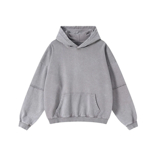 เสื้อฮู้ดผู้ชายโอเวอร์ไซส์โอเวอร์ไซส์ผ้าคอตตอนผ้าฟลีซเปิดไหล่เสื้อสเวตเชิ้ตลำลองทรงหลวม - Product Image 1