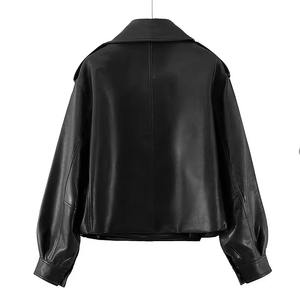Veste en cuir PU pour femme printemps automne Manteau en cuir de moto coupe-vent décontracté pour femme - Product Image 2