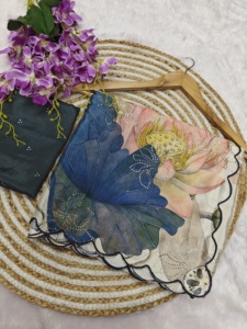 Suave Chinnon tela de seda diseñador Sari estampado floral y trabajo Mukaish con blusa de contraste Butti & Aarco en la frontera Sari indio - Product Image 4