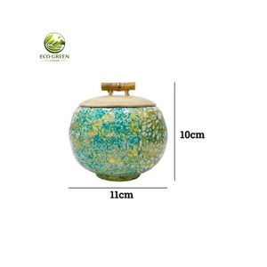 Boîte décorative artisanale en bambou écologique avec couvercle en bambou et col en nacre, organisateur de cuisine rustique, Vietnam Eco Green - Product Image 3