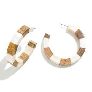 Fashion <b>Resin</b> and Wood <b>Earrings</b> Vintage Geometric Round Hoop <b>Earrings</b> Set for Women Jewelry Gift with Sale - Product Image 5
