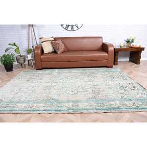 Alfombra Turca Vintage de 5.8x8.1 pies, Alfombra Grande, Alfombra de Lana con Estampado Animal Azul Gris - Product Image 5