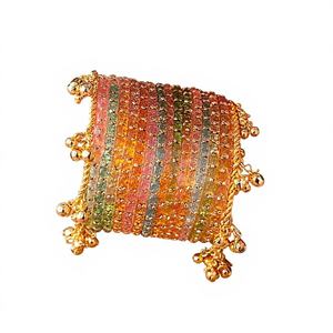 Premium Gold Plated Trendy Multi-Tone Glass & Pearl Kashmiri <b>Bangle</b> <b>Set</b> Ombre Finish Glitter Accents Traditional Wedding - Product Image 1