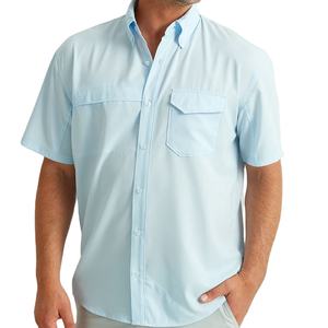 Chemise de pêche tactique décontractée pour homme, à manches courtes, à deux poches, personnalisée, pour l'extérieur, séchage rapide, boutonnée, coupe-vent, UPF 50 - Product Image 1