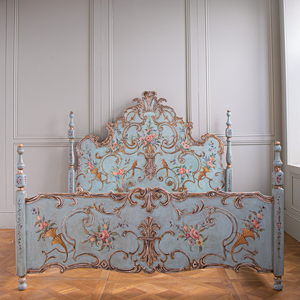 Juego de dormitorio de muebles franceses de lujo Técnicas de madera dorada antigua con hoja Artesanía Estilo clásico Aplicación de habitación de cama de cuero - Product Image 1