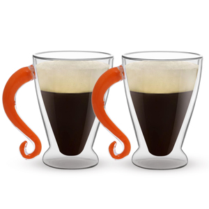 Handmade Eco-Friendly <b>Double</b> <b>Wall</b> 200ml Coffee <b>Mugs</b> with Colorful Frit Handles Dishwasher Safe for Hot and Cold Insulation - Product Image 1