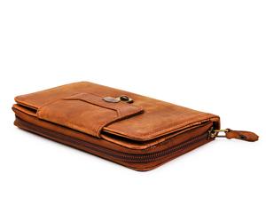 Cartera Larga de Cuero Genuino Vintage Premium para Mujer, con Bloqueo RFID, Cierre de Cremallera, Monedero Tipo Clutch, Lino Ecológico, Logotipo Personalizado Disponible - Product Image 3