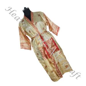 KL016 2024 High Quality Vintage Sari Kimono Long Robe Women Silk Long Jacket for Ladies Sari Kimono Long Bohemian Summer Kimono - Product Image 5