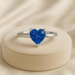 Bague Zarkan Dainty en argent bleu marine avec cœur, saphir taille marquise, plaqué rhodium, technologie d'incrustation pour fiançailles ou promesse - Product Image 1