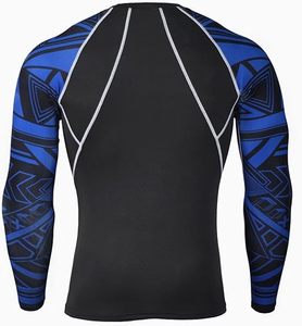 ชุดกีฬาแบบชนเผ่าสีน้ำเงินสำหรับผู้ชายเสื้อแขนยาว & เลกกิ้งสำหรับใส่วิ่งออกกำลังกายในยิม - Product Image 3