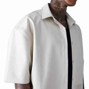 Chemise à manches courtes pour homme, 100% cuir, décontractée, respirante, antibactérienne, écologique, style moderne, coupe ample, motif uni, corne - Product Image 2