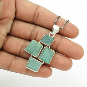 Preciosa Plata de Ley 925, piedra preciosa de amazonita Natural, diseño único, colgante de cuatro piedras, joyería hecha a mano, precio directo de fábrica - Product Image 4