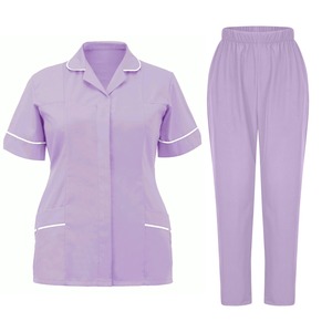 Conjuntos de uniformes médicos de mujer OEM con logotipo personalizado al por mayor, pantalones de chándal de manga corta con cuello en V para enfermera, uniformes de salón de spa tejidos - Product Image 6