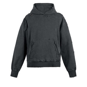 Hoodies personnalisés hip hop Streetwear Hole 100% coton lourd surdimensionné Old Wash Pullover Hole en détresse sweat à capuche vintage pour hommes - Product Image 1