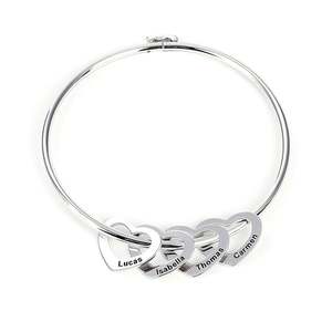 Jeulia Sterling Silver <b>Bangle</b> <b>Bracelet</b> with Heart Shape Pendants Perfect Gift - Product Image 1