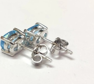 Rhaya Jewels 925 Sterling Silver Rhodium Plated Square Cut for <b>Blue</b> Topaz Classic <b>Stud</b> <b>Earrings</b> Women's Children's Wedding - Product Image 4