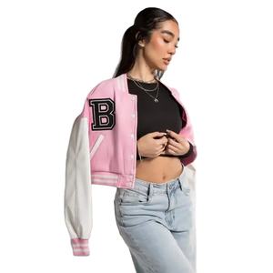 Vestes universitaires courtes pour femmes de haute qualité laine cuir Chenille Logos Letterman vestes femmes vestes de design de mode - Product Image 1