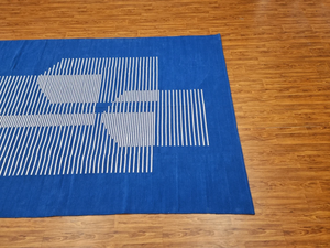 Modern Moroccan Style Wool Kilim <b>Blue</b> <b>Rug</b> Handwoven and Tufted Washable Cotton Home Decor for Living Room - Product Image 2