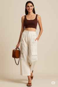 Pantalones de cintura alta bordados para mujer - Product Image 2