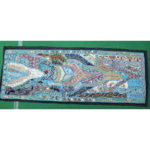 Indian Bohemian <b>Wall</b> Hanging Embroidered Tapestry Handmade Christmas Halloween Abstract Fabric for Outdoor <b>Wall</b> <b>Decor</b> Turquoise - Product Image 4
