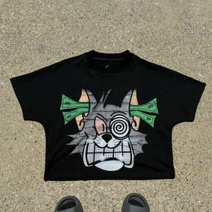 T-shirt Vintage surdimensionné de haute qualité impression bouffante personnalisée col rond Streetwear à la mode coton à manches courtes T-shirts pour hommes - Product Image 3