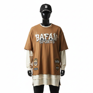 Chemise double couche pour femmes de qualité supérieure, tissu en coton et polyester doux, couleurs marron crème, logo imprimé à l'écran, chemises à double couche en coton - Product Image 1