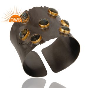 ผู้ผลิตเครื่องประดับทองเหลืองชุบทองคุณภาพดีที่สุดจากอินเดีย ประดับด้วยพลอยลาบราดอไรต์ธรรมชาติ - Product Image 2