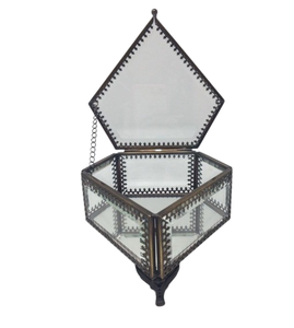 Style traditionnel anneau boucle d'oreille collier biseauté boîte à bijoux Antique fer métal cadre présentoir meilleur Design verre boîte de rangement - Product Image 6