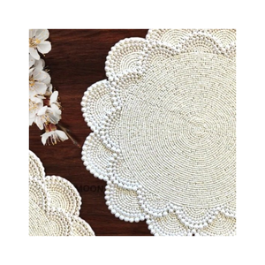 Half White Pearls Attached Floral Dining Table Use Jute <b>Placemat</b> 33x45cm Rustic Style ISO Certified Lightweight India Export - Product Image 2