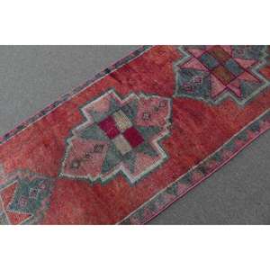 Alfombra Turca Vintage, Alfombra de Pasillo de 3x9.9 pies, Alfombra Persa Roja Herki - Product Image 5