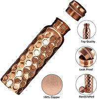 Bouteille d'eau pour adultes en cuivre pur ayurvédique de qualité supérieure, 1000 ml, isolation thermique durable, écologique, logo personnalisable