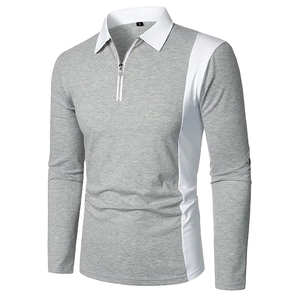 Polos a granel 100% tela de algodón contraste Color camisetas de manga larga para hombres Stand Collar hombres camisetas de manga larga para hombres - Product Image 1