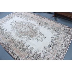 Alfombra Vintage, Alfombra Turca Grande de 5.6x8.6 pies, Alfombra de Lana Blanca con Estampado Animal - Product Image 4