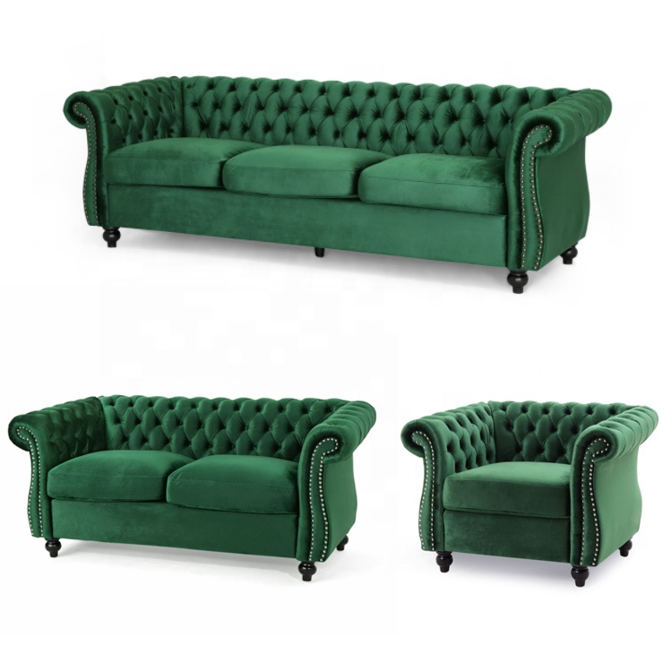 BRAND NEW LIVING ROOM MODERN CHESTER FIELD SOFA TUFTED VELVET SOFA SET FURNITURE
