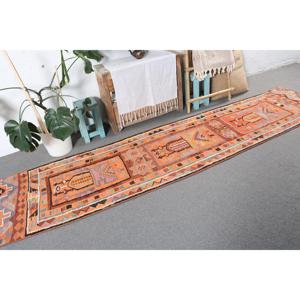 Tapis turc Kilim vintage 2,4x10,9 pieds, tapis persan en laine orange - Product Image 4