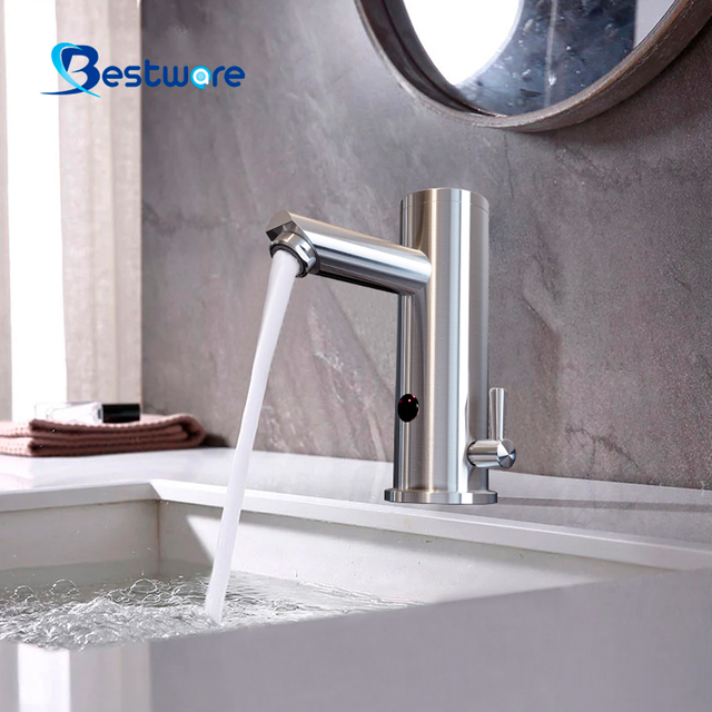 Intelligent Electric Hotel Sensor Faucet Touchless Automatic Water-Saving Smart Tap Stainless Steel Modern Design for Bedroom
