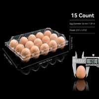 Plateau à œufs 15 alvéoles en plastique PET transparent avec boîte à clapet empilable pour fermes avicoles, supermarchés et centres d'emballage