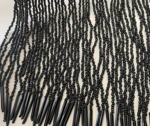 Black pearl <b>fringe</b>, black <b>fringe</b>, black pearl <b>fringe</b>, pearl <b>fringe</b> 15 cm length - Product Image 1