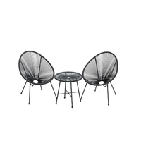 Chaise Acapulco moderne et table en verre avec 2 chaises d'intérieur/d'extérieur Ensemble de meubles de patio 3 pièces en noir encre