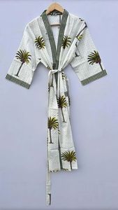 Kimono de algodón 100% para mujer, talla libre, estampado múltiple, hasta el suelo, ropa de dormir y cubierta de playa, cintura Natural, cubierta corporal - Product Image 2