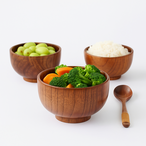 Bol à salade en bois fait main pour servir des fruits à salade avec ustensiles, accessoire de vaisselle en bois naturel durable et élégant - Product Image 4