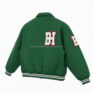Veste universitaire en laine de luxe 420 GSM Tissu doux au toucher de qualité supérieure Couleur verte Logo de broderie en chenille personnalisé Vestes universitaires pour femmes - Product Image 5