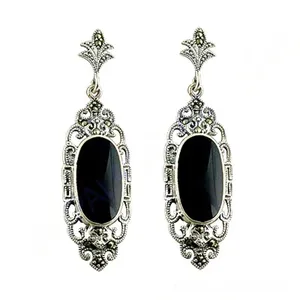 ต่างหูเงิน 925 สำหรับผู้หญิง ประดับมุกน้ำจืดและโอนิกซ์ - Product Image 2