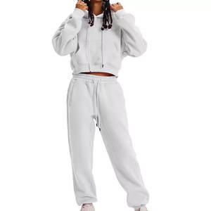 Nouveau Style femmes 2 pièces survêtement ensemble recadrée sweat à capuche sweat pantalons de survêtement étiquette personnalisée hiver hauts court Long disponible 2026 - Product Image 5