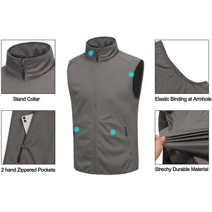 Mode Soft Shell Sans Manches Gilet Gris Couleur Full Zip Up Col Montant Thermique Doux Casual Wear Respirant Softshell Gilet - Product Image 3