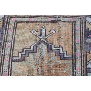 Turkish Vintage Rug, Small 2.9x4.5 ft (87x137 cm) Rug, <b>Brown</b> Abstract <b>Wool</b> Rug - Product Image 5